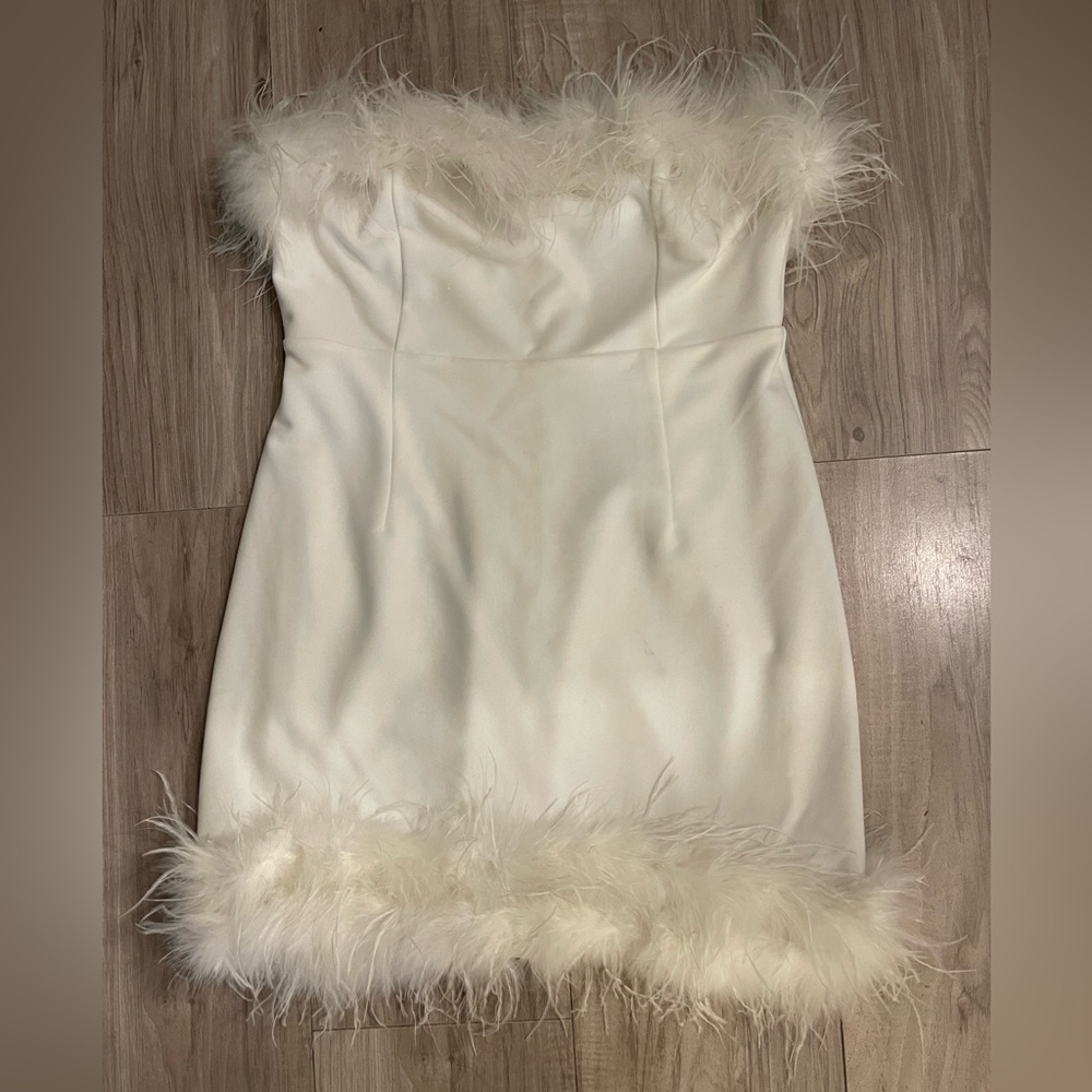 Lulus Feather Strapless Dress